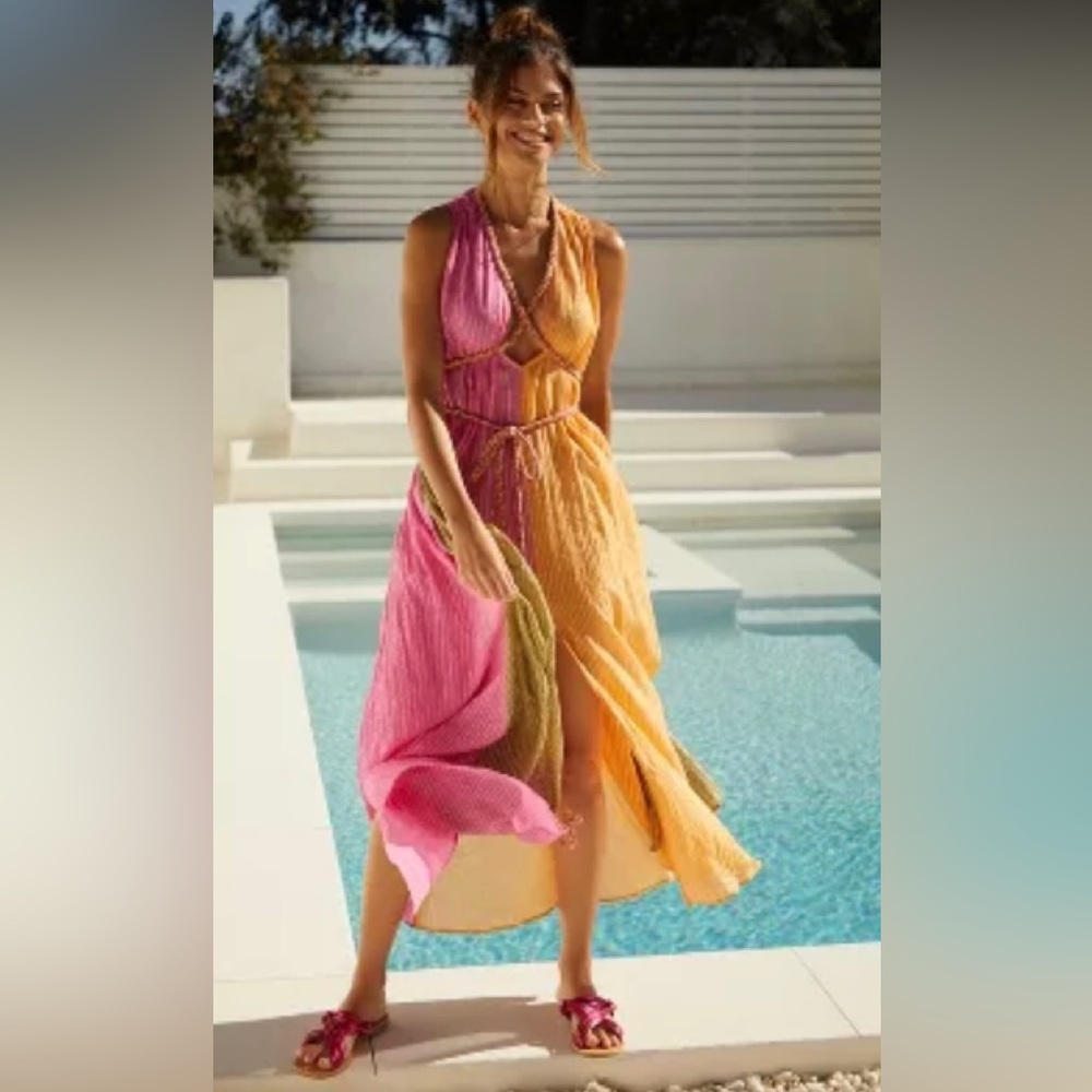 COPY - NWT ANTHROPOLOGIE COLOR BLOCK GAUZE DRESS SIZE M MAKE ME A DECENT OFFER